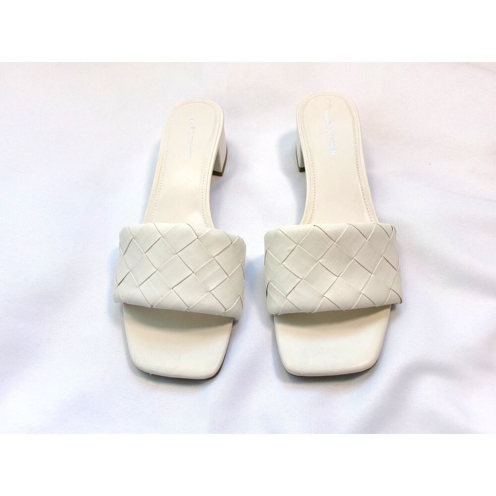 Marc Fisher Casper Woven Block Heel Slide Sandals White Women's 9.5M NWOT